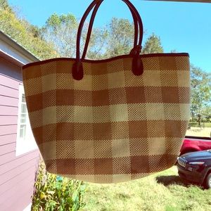 Straw Tote. Beige & Tan w/ leather straps.